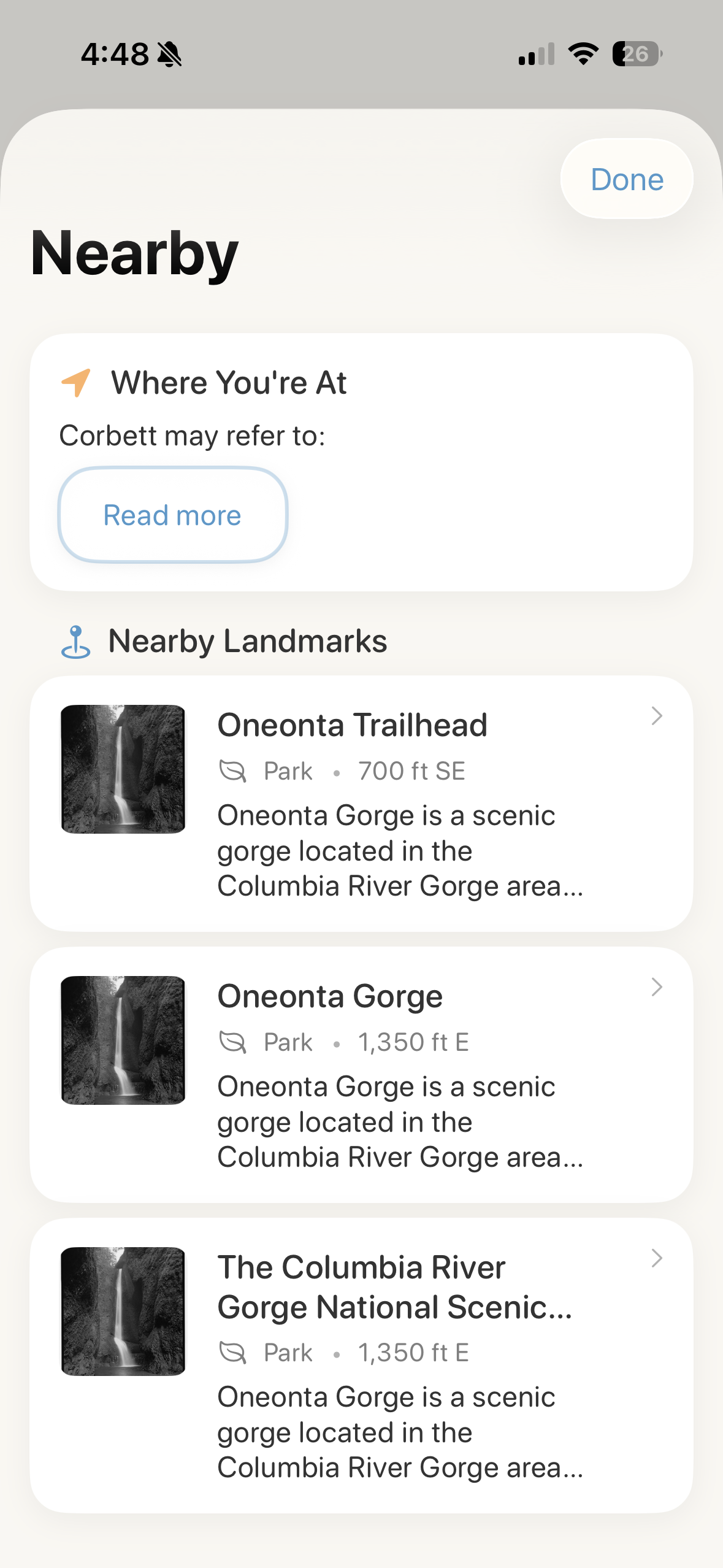 Nearby landmarks feature