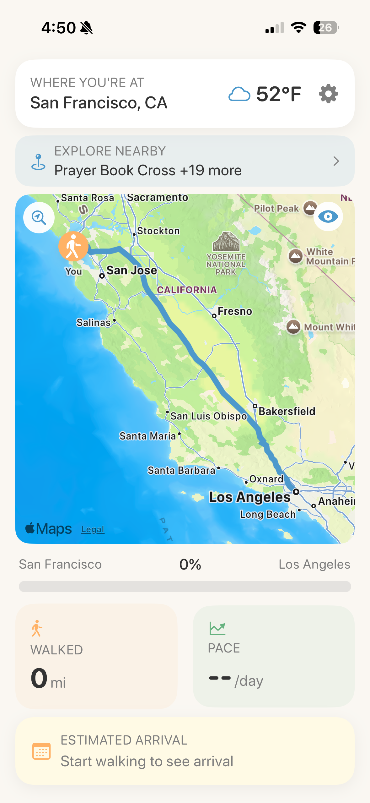 Route progress from San Francisco to Los Angeles