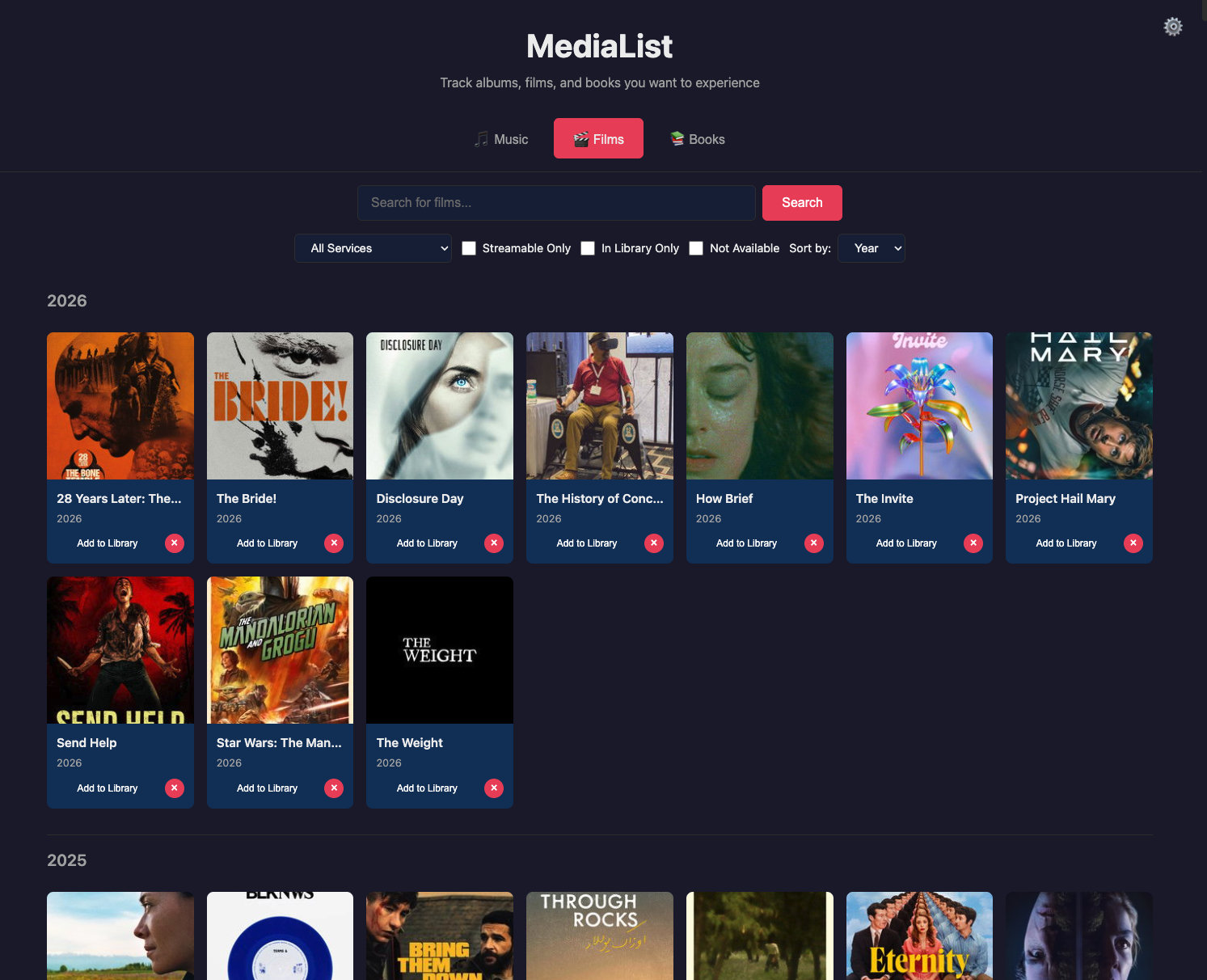 Films tab showing movies with streaming availability